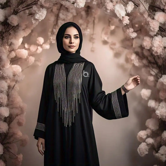 Women Black Abaya with Beads
