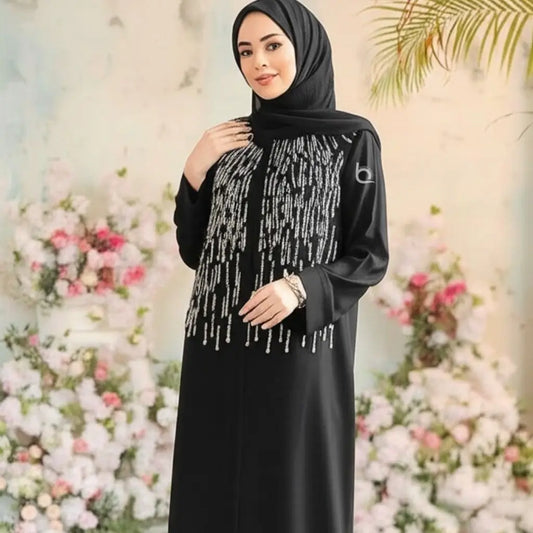 Women Black Abaya with Beads